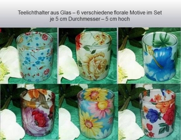 Glas-Teelichthalter - 6er-Set - verschiedene florale Muster – statt 9,95 €