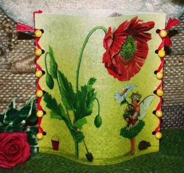 Lantern made of laminated motif for tealight - Blumen mit Elfe