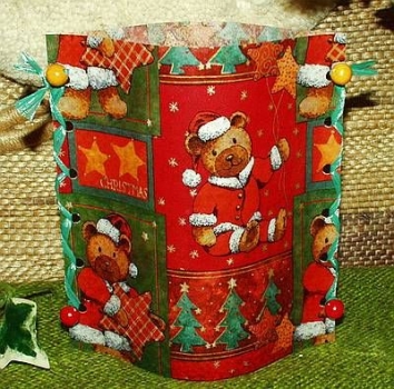 Lantern made of laminated motif for tealight – Weihnachts-Teddy