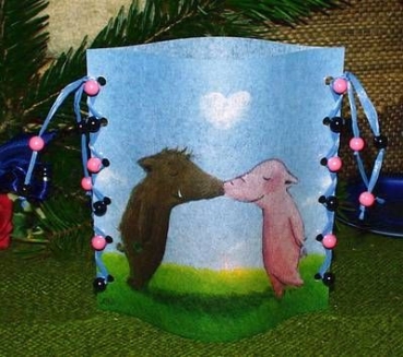 Lantern made of laminated motif for tealight -  Schweinepaar