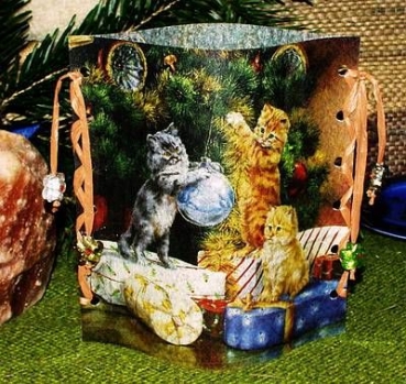 Lantern made of laminated motif for tealight - Katzen