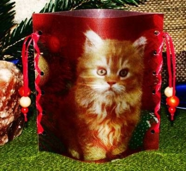 Lantern made of laminated motif for tealight - Katze