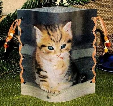 Lantern made of laminated motif for tealight - Katze Nele