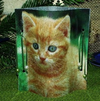 Lantern made of laminated motif for tealight - Katze