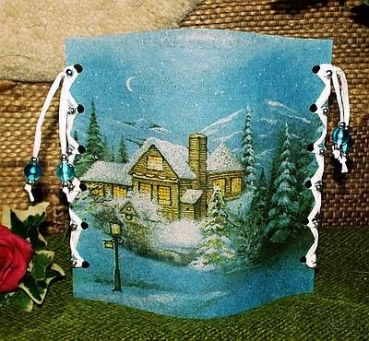 Lantern made of laminated motif for tealight -  - Winterlandschaft