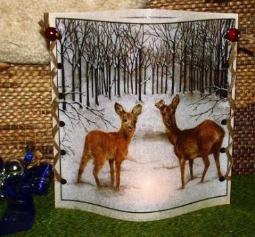 Lantern made of laminated motif for tealight -  Rehe im Wald