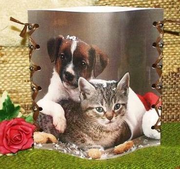 Lantern made of laminated motif for tealight - Hund und Katze