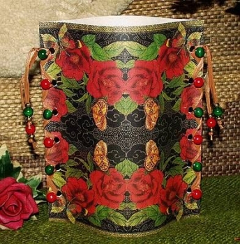 Lantern made of laminated motif for tealight - Rote Blüten