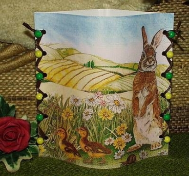Lantern made of laminated motif for tealight - Hase mit Entenküken
