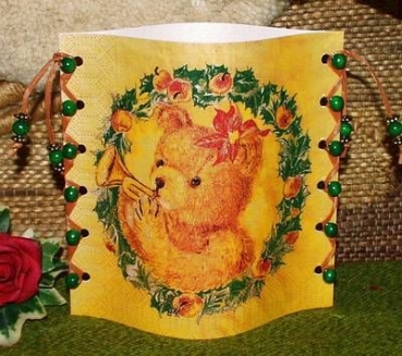 Lantern made of laminated motif for tealight - Teddy mit Kerze