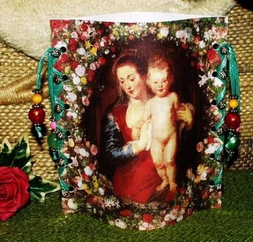 Lantern made of laminated motif for tealight - Madonna mit Kind