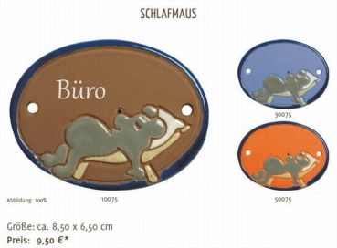 Keramik-Türschild – Lasergravur – 8,5 x 6,5 cm – Farb- und Schriftauswahl – Schlafmaus