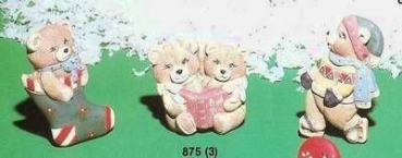 Teddy-Magnete / Ornamente im 3er-Set – je 5 x 5 cm – Schrühware