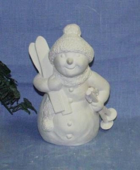 Schneemann mit Skiern – 22 cm hoch - Schrühware