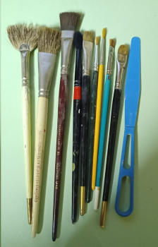 Pinsel im 10er-Set – gebraucht – Zusammenstellung laut Foto – u. a. ARISTOCRAT - CERAMICOLOR – DUNCAN – ELCO