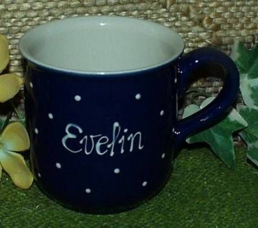 RKT - Namens-Tasse - Ein-Punkt-Blau - Evelin