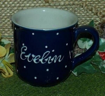 RKT - Namens-Tasse - Ein-Punkt-Blau - Evelin