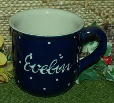 RKT - Namens-Tasse - Ein-Punkt-Blau - Evelin