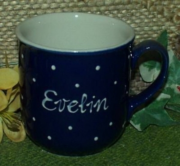 RKT - Namens-Tasse - Ein-Punkt-Blau – Evelin