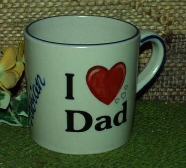 Keramik-Tasse  - Becher mit Wunschname – Motiv: 1 x I Love – 50 mm – Dad