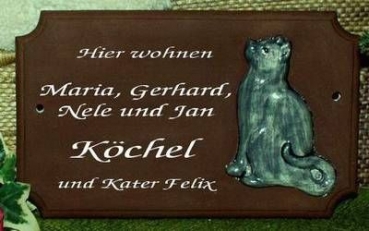 Türschild mit Katze – Rohling – 15 x 24 cm – mit Bohrlöchern – Katze liegt bei – Schrühware