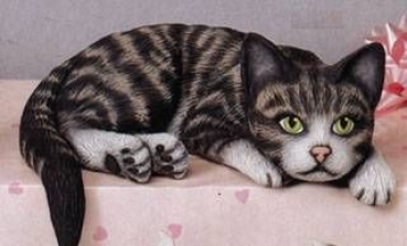 Regalkatze liegend – 25 cm lang - Schrühware