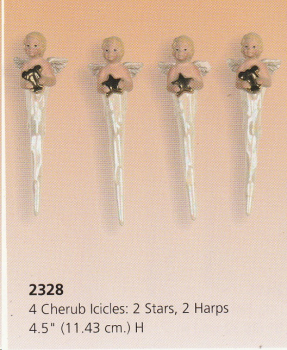 SCIOTO-Gießform - neu – Eiszapfen – Putten mit Harfe und Stern im 4er-Set - je 11,4 cm lang - USA