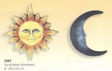 Sonne-Mond-Ornamente im 2er-Set – je 10 cm – Schrühware