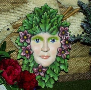 Green Lady Plaque – Blattgesicht – 30 cm hoch – Schrühware