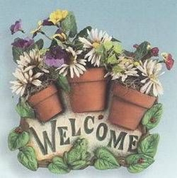 SCIOTO-Gießform - neu - WELCOME - Plakette mit Blumentöpfen - 24 cm breit - USA
