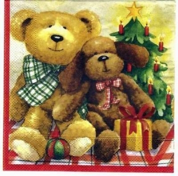 s0721 - Weihnachts-Teddy - Serviette 33 x 33 cm - Restbestand - Stückpreis