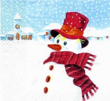 s0724 - Snowman blue - Serviette 33 x 33 cm - Restbestand - Stückpreis