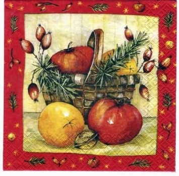 s0755 – Weihnachten – Obstkorb – Serviette von BRAUN + COMPANY – Restbestand – Stückpreis