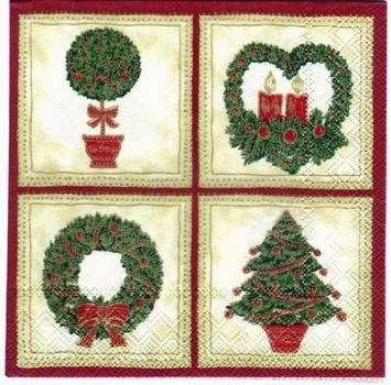 s2154 - Wreath and tree - cream red - Servietten - Packung - 20 Stück
