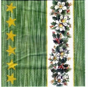 s2463 - Christrosenborte - grün - Servietten - Packung - 40 Stück