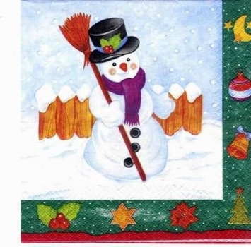 s2552 - Snowman - green - Servietten - Packung 20 Stück