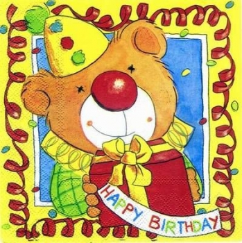 s2993 - Teddyclown - Geburtstag - Servietten - Packung - 20 Stück