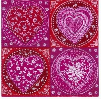 s3057 - Lace Hearts - red - Servietten - Packung - 20 Stück.