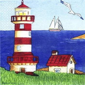 s3394 - The Lighthouse - Serviette von MADAME-est-SERVIE - BELGIEN - Restbestand - Stückpreis