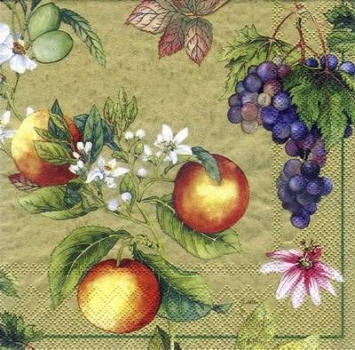 s3643 - Late Summers Fruits - gold - Servietten - Packung - 20 Stück