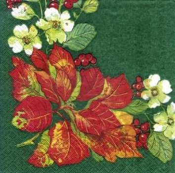 s3715 - Poinsettia Border - green - Servietten - Packung - 20 Stück