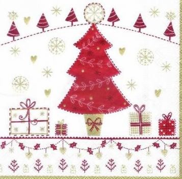 s3743 - Country Christmas Tree - white red- Servietten - Packung - 20 Stück