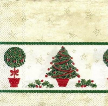 s3744 - Border of Christmas Trees - cream - Servietten - Packung - 20 Stück