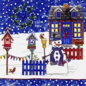 s3772 - Mistletoe Kiss - blue - Servietten - Packung - 20 Stück