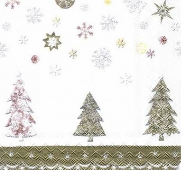 s3783 - Snowflakes and Trees - white gold - Servietten - Packung - 20 Stück