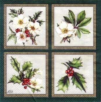 s3786 – Holly an Hellebores - green – Servietten – Packung – 20 Stück