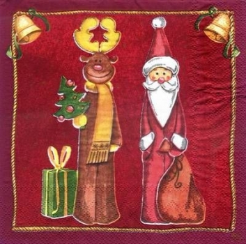 s3825 - Weihnachtsmann und Elch - Servietten - Packung - 20 Stück