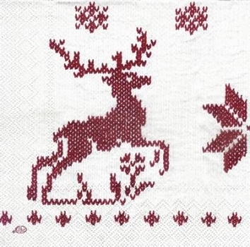 s3872 - Knitted Reindeers - white red - Servietten - Packung - 20 Stück