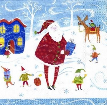 s3873 - Santas Elves - light blue - Servietten - Packung - 20 Stück