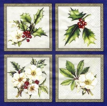 s3875 - Holly an Hellebores - blue - Servietten - Packung - 20 Stück